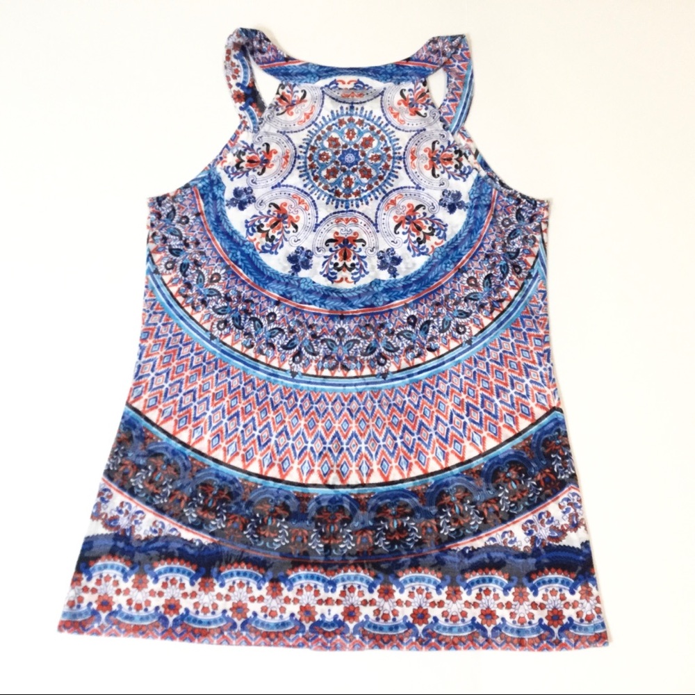 INC Sleeveless Semi-Sheer BOHO Print Top Crystals - Picture 4 of 5